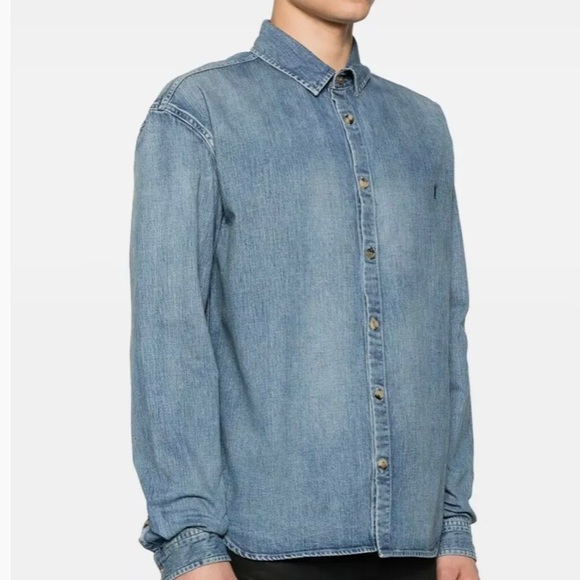 SAINT LAURENT YSL logo embroidered denim shirt - Picture 3 of 5